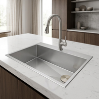 Évier de cuisine professionnel en acier inoxydable 16 gauge de 30 pouces, cuve unique multifonction avec planche à découper et accessoires, finition brossée