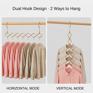 Porte-vêtements multicouche en acier inoxydable <span class=keywords><strong>HL</strong></span>, gain de place, organisateur de placard magique, double crochet, support vertical et horizontal - Product Image 2