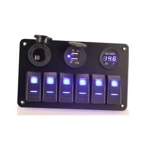 Waterproof Circuit Breaker Dual USB Charger 12V LED Rocker Switch Panel 6Gang Car Marine Boat Switch Panel