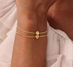 Nouveaux bracelets pour femmes en acier inoxydable gravés personnalisés, mini-charmes en forme de cercle et de cœur, chaîne fine, nom empilable, bijoux délicats - Product Image 5