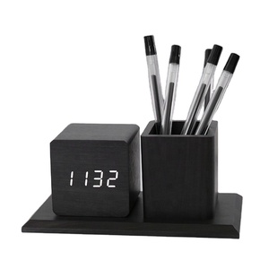 Réveil numérique LED en bois avec porte-stylo, horloge <span class=keywords><strong>de</strong></span> table <span class=keywords><strong>de</strong></span> <span class=keywords><strong>bureau</strong></span>, cadeau promotionnel, logo personnalisé, nouveau <span class=keywords><strong>design</strong></span>, horloge <span class=keywords><strong>de</strong></span> <span class=keywords><strong>bureau</strong></span> en bois - Product Image 1