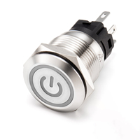 Interrupteur annulaire miniature lumineux 19 mm, bouton à verrouillage momentané, LED, tension max 12 V, niveau IP65, 1NO, antidéflagrant