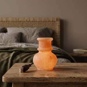 Lampe de Sel de Pierre Naturelle de l'Himalaya Sculptée à la Main, Mini USB avec Base en Bois, Écologique, Qualité Supérieure, Export, Veilleuse Feng Shui - Product Image 1