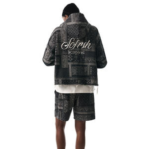 Conjunto de Sudadera con Capucha y Pantalones Cortos de Mezclilla con Estampado Paisley Personalizado <span class=keywords><strong>para</strong></span> Hombre, Conjunto de <span class=keywords><strong>Dos</strong></span> Piezas de Mezclilla, Conjunto Coordinado de Mezclilla <span class=keywords><strong>para</strong></span> Hombre - Product Image 3