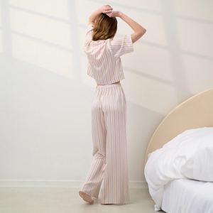 Conjuntos de Pijamas Personalizados a Rayas, Suaves, Cómodos, Transpirables y Ligeros para Mujer, con Pantalones y Camiseta de Manga Corta, Ropa de Dormir - Product Image 2