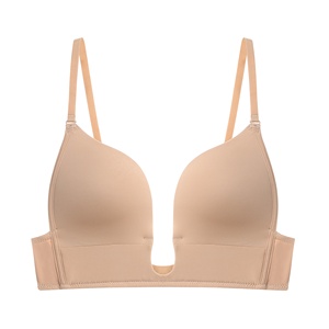 Womens Seamless Low <strong>Back</strong> <strong>Bra</strong> Wire Lifting Deep U Shaped Plunge Backless <strong>Bra</strong> <strong>With</strong> Convertible <strong>Clear</strong> <strong>Straps</strong> - Product Image 2