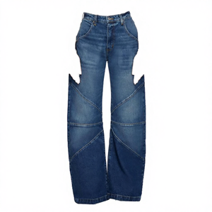 Vaqueros de mujer vintage de otoño, de moda casual, de cintura media, lisos, tejidos, con botones, corte holgado recto, de secado rápido, de elastano/algodón - Product Image 4