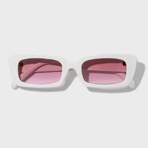 Yeetian High End Unisex Fashion Cat Eye Design Small Rectangular Men White Frame Acetate Sunglasses For Women