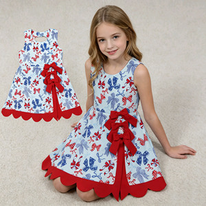 Robe décontractée pour petites filles RTS, avec nœuds du 4 juillet et bord festonné, nouveaux modèles, jolie robe d'été pour sœurs, taille standard américaine, vêtements pour enfants - Product Image 1