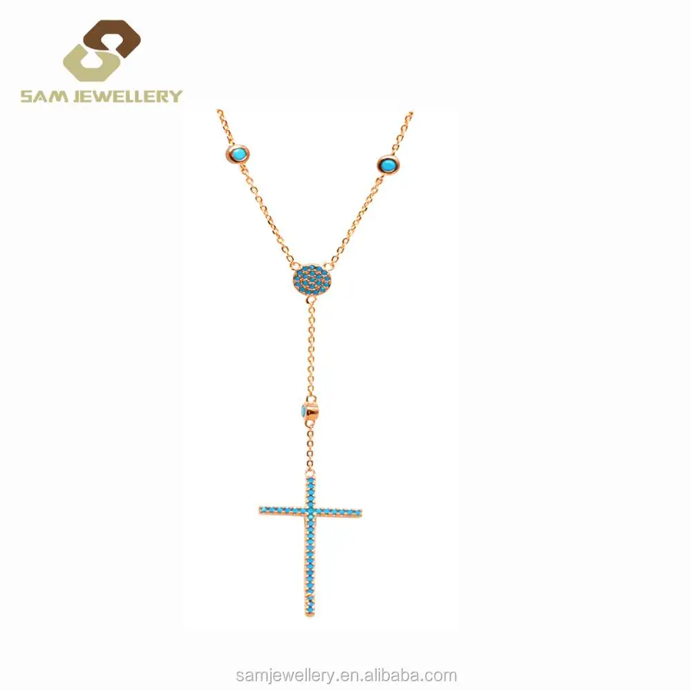 Großhandel Schmuckzubehör Türkis vergoldetes christliches Kreuz Schmuck-Halsband