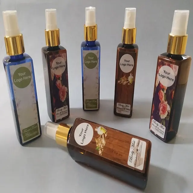 Bulk Supplier of Vetiver and Sandalwood Body Mist Spray in Beautiful Square shaped Plastic Bottles from India