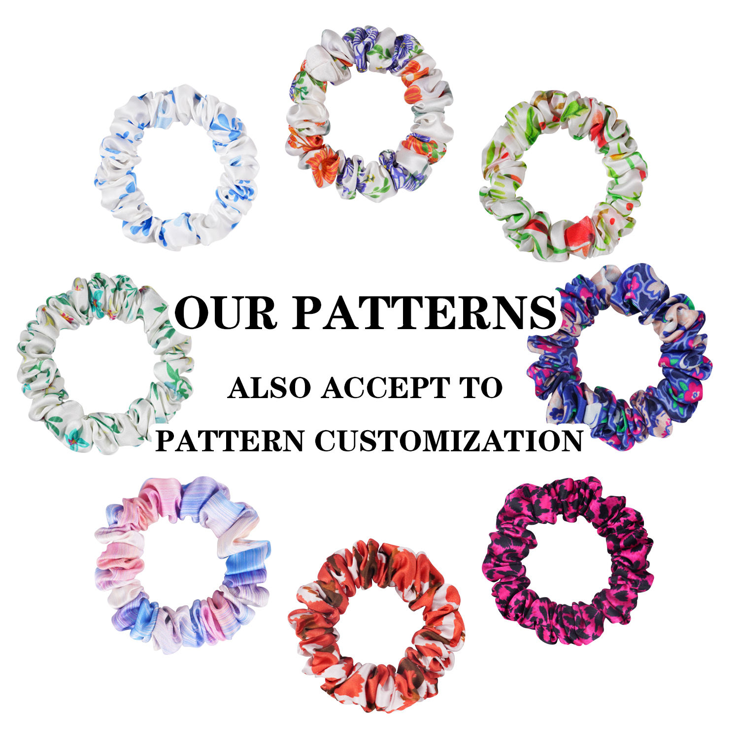 Custom Logo Printed 100% Mulberry Silk Scrunchies With Pattern Fabric for Women Girls Hair Accessories
