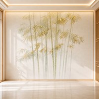 Peinture murale 3D de style chinois moderne, dorée, de luxe, avec paysage, personnalisable, non tissée, installation facile, pour mur de fond d'hôtel