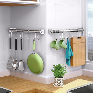 304 Stainless Steel No Drill Hanging Rod For <b>Kitchen</b> Utensils Spatulas Spoons Self Adhesive Wall <b>Hook</b> Storage Rack - Product Image 1