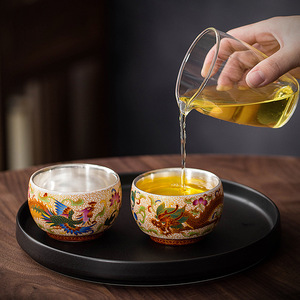 Tasse à thé en argent doré pur 99 Dragon Phoenix fil d'or cloisonné <span class=keywords><strong>émail</strong></span> peint tasse en <span class=keywords><strong>céramique</strong></span> - Product Image 2