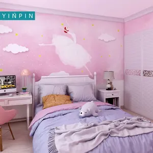 自定义滑稽粉色云朵芭蕾舞女孩壁纸壁画儿童房装饰