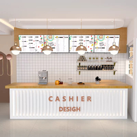 Comptoir de bar à café en bois, design personnalisé pour cafés commerciaux, salons de thé, éclairage LED, finition vernie écologique et durable
