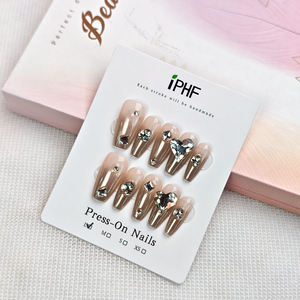 Uñas Postizas de Almendra Mediana con Diseño Floral Marrón Dorado en 3D, 10 Piezas, Hechas a Mano, para Otoño/Año Nuevo, Uñas Acrílicas Adhesivas - Product Image 1