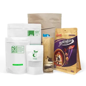 Eco-Vriendelijke Custom 100% Composteerbaar Kraftpapier Stand-Up Rits Noten Zakjes Voor Snacks