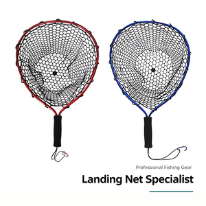 Épuisette de pêche ultralégère 50 cm à manche court en alliage d'aluminium avec filet en silicone, compatible avec les hameçons, pour capture et libération, vente en gros - Product Image 1