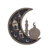Décoration de table artisanale en bois doré et noir en forme de lune et d'étoile pour l'intérieur, thème Ramadan Moyen-Orient, pour l'Aïd musulman - Vente en gros