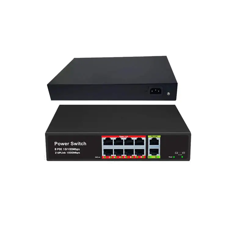 100Mbps 8 Poort 802.3af / 802.3at 2*1000Mbps Uplink Poort Gigabit Poe Ethernet Switcher Switcher