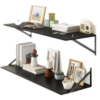 Ensemble de 2 étagères flottantes profondes de 24 pouces, étagère murale en bois pour rangement de livres avec supports triangulaires en acier robuste apparents