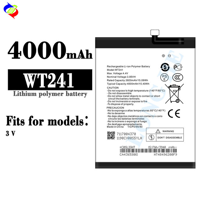 Wholesale High Quality Mobile Phone Standard Battery WT241 for Nokia 2.3 NK3.2 NK2.4 3.85V 4000mAh Replacement Battery