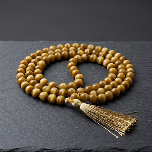 Collier de prière bouddhiste en pierre d'œil de tigre naturelle, perles Jap Mala sculptées, gravées et polies, rondes, avec pompon, 108 unités - Product Image 2