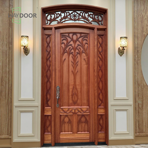 Certificering Vintage Afgewerkt Gesneden Massief Hout Enkele Voordeur Met 2 Zijruiten En Glazen Spiegel Gebogen Houten Gebogen Deur - Product Image 4