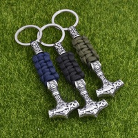 Porte-clés Viking Mjolnir en acier inoxydable avec ancre de bateau et breloque parapluie, design tressé pour pendentif de voiture ou bijou