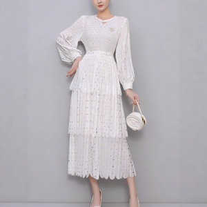 Vestido Midi Miyake Plisado de Línea A, Casual, Vintage, con Estampado de Lunares, Manga Farol y Cintura Holgada para Mujer, <span class=keywords><strong>Venta</strong></span> Directa de Fábrica - Product Image 3