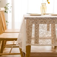 Elegante Mantel Rectangular de Encaje Blanco Calado, Estilo Nórdico Campestre, para Fiestas, Picnics, Fondo para Fotos, Decoración del Hogar