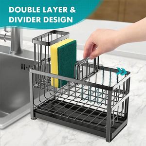 Support de rangement en acier inoxydable antirouille à prix abordable pour évier de cuisine, porte-savon et porte-éponge pour robinet de cuisine - Product Image 3
