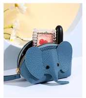 Porte-monnaie en cuir de vachette PU fait main avec fermeture éclair, motif éléphant mignon, dessin animé, mini, avec sangle détachable, portable