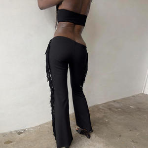 Viviblook Z313ST01 Ensemble d'été pour femmes, nouveau haut court sexy sans manches et sans bretelles, pantalon à franges, ensemble deux pièces - Product Image 3