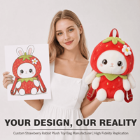 Sac à dos en peluche personnalisé OEM ODM Lapin Fraise, Sac à dos en peluche pour enfants et adultes, Cadeau personnalisé
