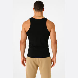 Canotta Estiva da <span class=keywords><strong>Uomo</strong></span> in Cotone Aderente a Costine, Maglietta Senza Maniche da Palestra con Logo Personalizzabile - Product Image 2