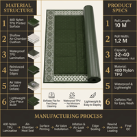 Tapis de prière autoportant grande capacité, facile à nettoyer, imperméable, gonflable, séchage rapide, enroulable et à déploiement rapide pour l'extérieur