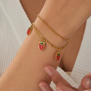 Strawberry Charm Bracelet Zinc Alloy Women's Fashion Jewelry Gift Layering Accessory - Product Image 2