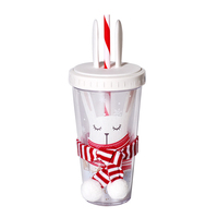 Gobelet réutilisable à double paroi en plastique, cadeau de Noël, design mignon avec bois de cerf, tasse à paille double couche avec décoration écharpe