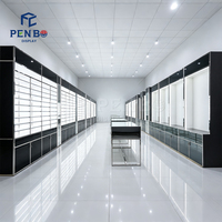 Vitrine d'exposition de lunettes à panneaux LED rainurés, comptoir de présentation optique modulaire personnalisé pour magasin