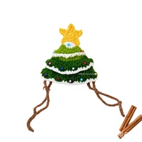 Chapeau de Noël tricoté pour chats et petits chiens, costume de fête avec ornements étoiles et perles, nœud papillon, vêtements festifs pour animaux de compagnie