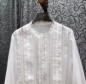 Camicia in Cotone di Alta Qualità Nuova Collezione Primavera 2026 da Donna con Ricamo in Pizzo e Patchwork a Maniche Lunghe <span class=keywords><strong>Elegante</strong></span> Bianca Rosa <span class=keywords><strong>Nera</strong></span> - Product Image 5