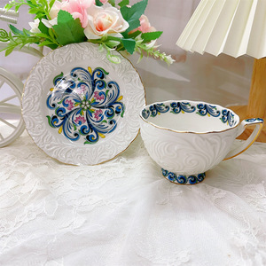 British Afternoon <b>Tea</b> <b>Cups</b> of 6 Embossed Ceramic <b>Cup</b> and Saucer <b>Set</b> Retro Coffee <b>Cup</b> <b>Set</b> - Product Image 3
