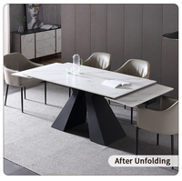 Table à manger extensible en pierre frittée, motif marbre blanc, base noire géométrique, 6-8 places, mobilier de salle à manger moderne