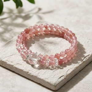 Bracelet pour femme en quartz rose naturel <span class=keywords><strong>et</strong></span> cristal de fraise, orné de perles en or 24 carats, pierre de guérison, attirance amoureuse, cadeau spirituel - Product Image 3