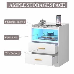 Mesita de noche eléctrica estrecha Retro blanca moderna del Reino Unido, mesita de noche para sofá, mesitas de noche de madera maciza con luz Led <span class=keywords><strong>y</strong></span> cajón - Product Image 4