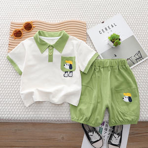 18 עיצוב מעורב חדש תינוק מזדמנים חליפת קיץ בגדי ילדים קטנים בגדי ילדים קטנים חולצה מצוירת דפוס שני חלקים - Product Image 4