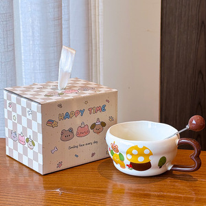 Taza de cerámica Zuo Mu Creamy Bear con cuchara, apta para microondas, resistente al calor, taza de café de dibujos animados para desayuno, leche, regalo. - Product Image 2